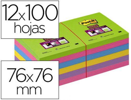 Bloco de notas adesivas post-it super stick ultra 76x76 mm pack de 12 caderno verde rosa amarelo lilas e fucsia , Post-it , 74279 , 4064035065683